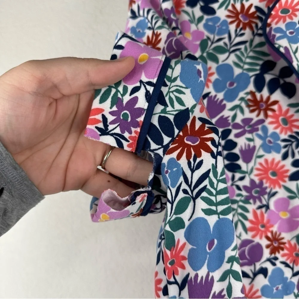 Kate Spade Floral Pajama PJ Button Front Top Size Large